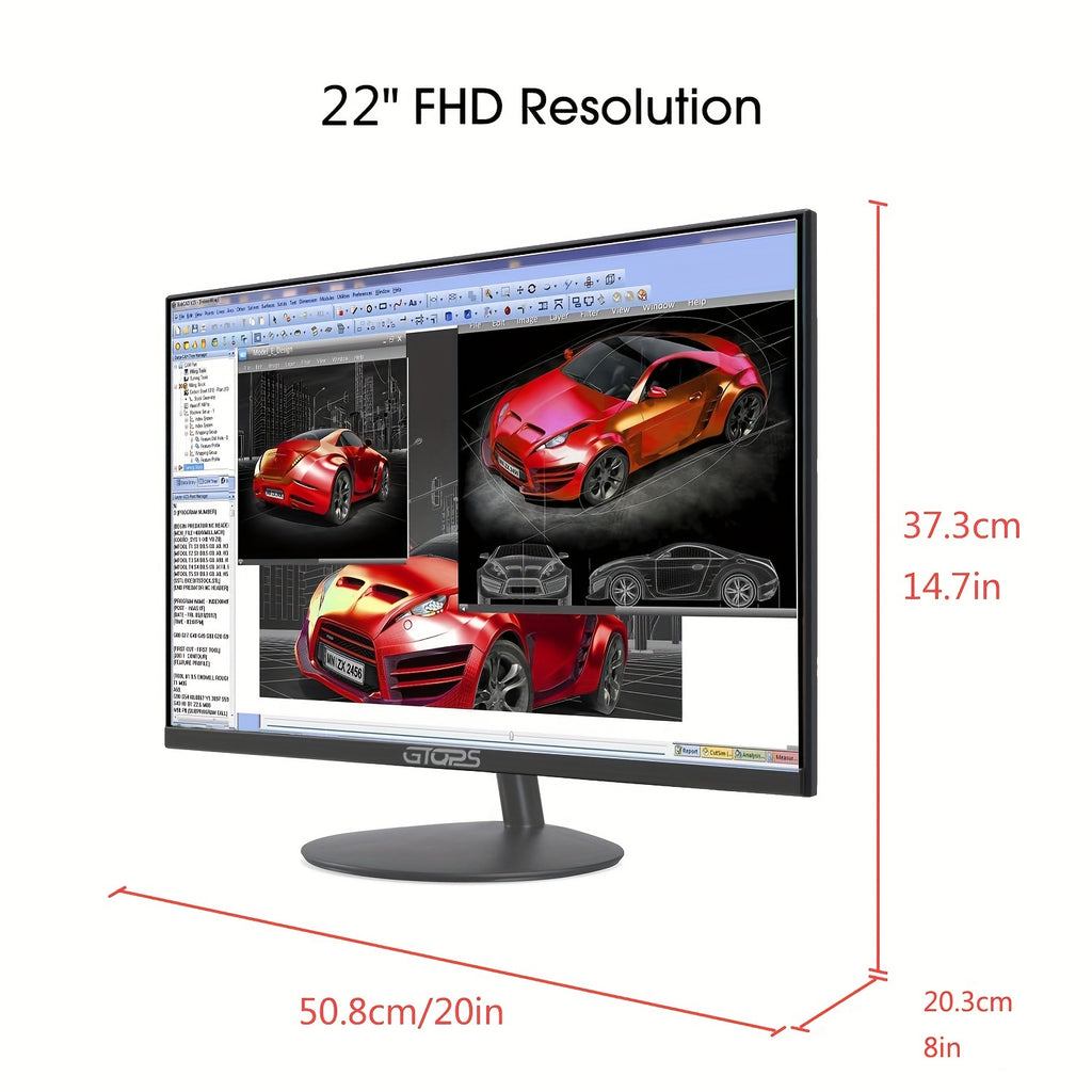 GTQPS 22-inch Professional Gaming Monitor - High-Definition 1080p LED, 100% SRGB Color, Seamless VGA - Stylish Machine Black PC Desktop Display for Unmatched Visuals