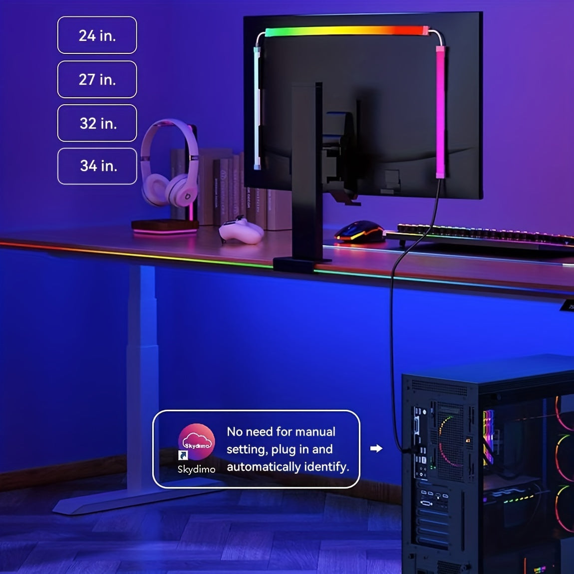 27" Assurged Ambience Display Screen Light - LED Backlit Gaming Monitor with Real-Time RGB+IC Ambient Lighting, Screen Color & Music Sync, High Frame Rate, USB Interface for Desk Gaming - Immersive Gaming Experience