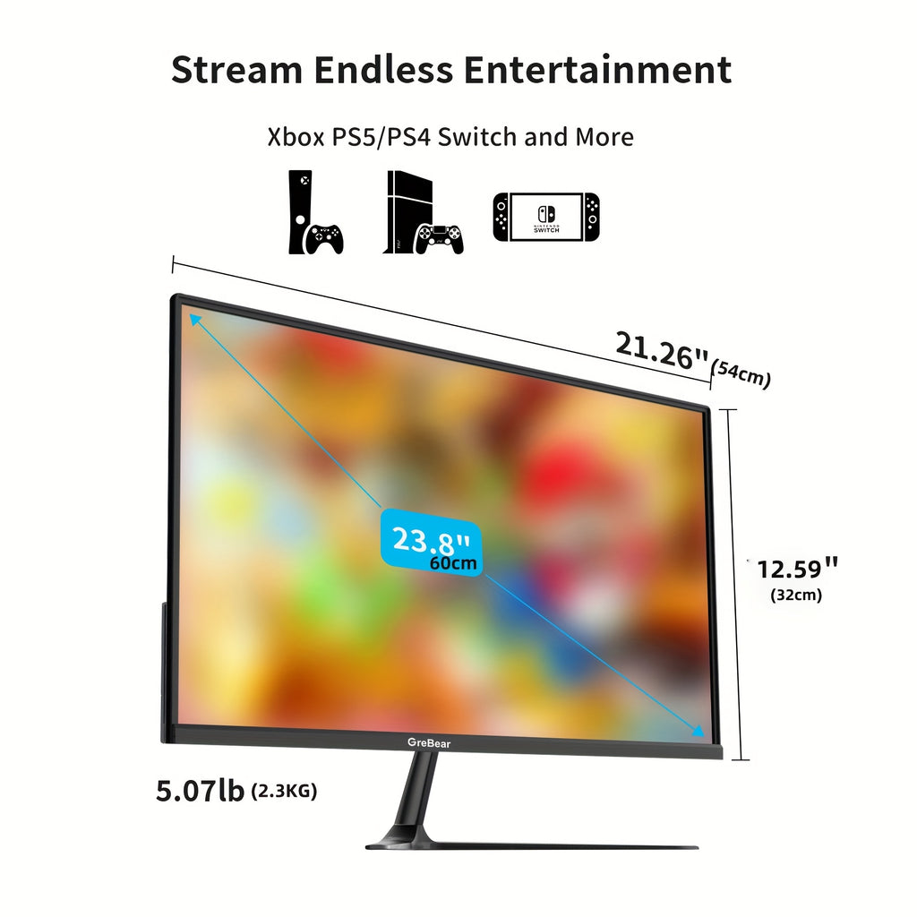 GreBear 24/27" FHD IPS Gaming Monitor - 1080P, 75Hz Refresh Rate, 99% SRGB, Low Blue Light, Anti-Glare LED Desktop Display with HDTV/VGA/Audio, Freesync & Tilt Adjustment