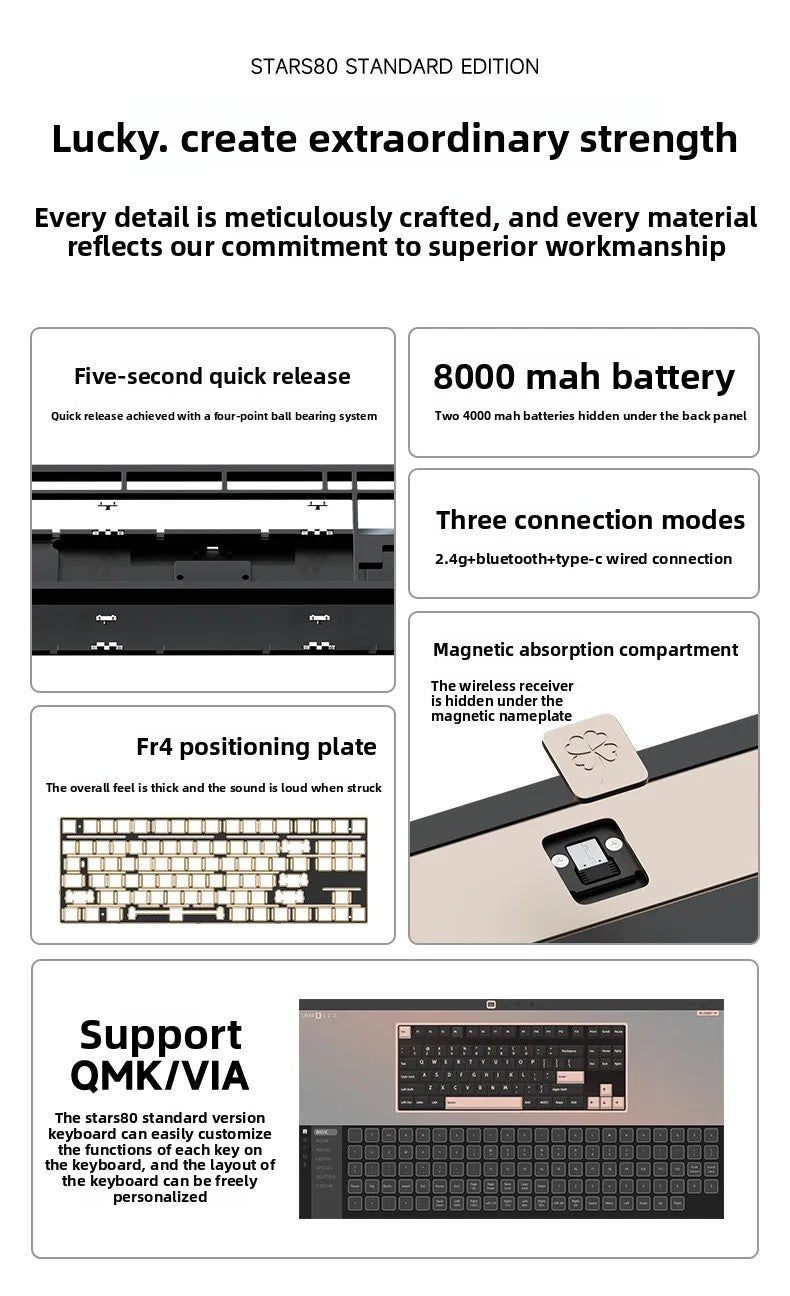Weikav Stars80 Mechanical Keyboards Kits QMK/VIA Tri-mode Aluminum Wireless Bluetooth Gaming Keyboard Customized E-sports Gifts