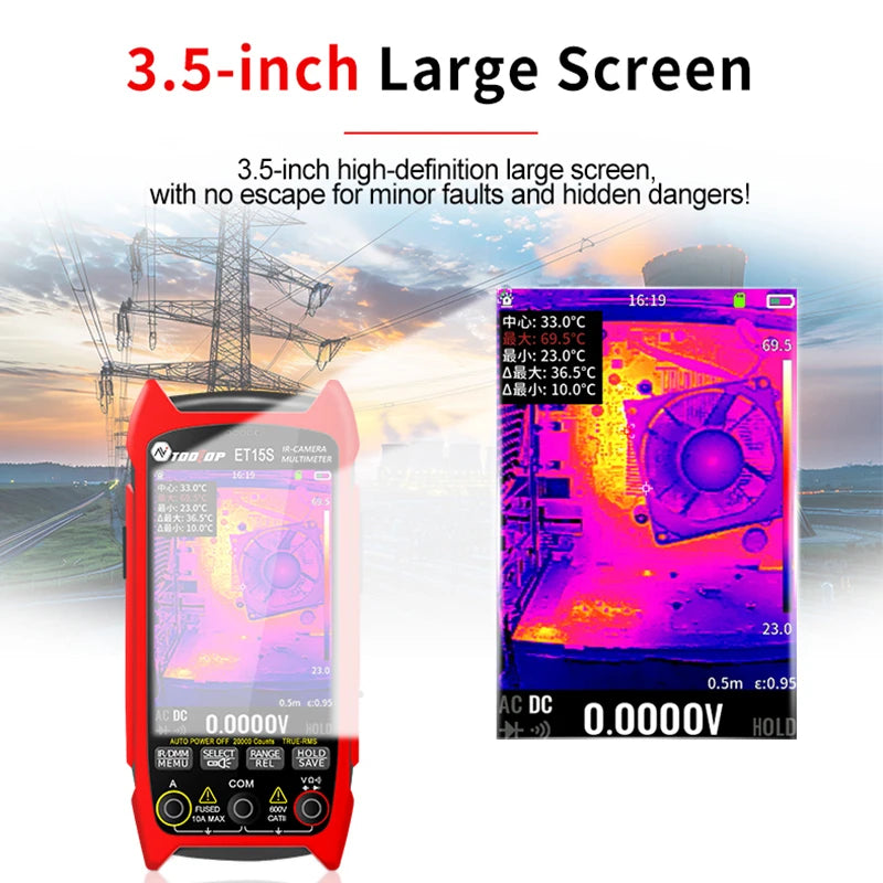 TOOLTOP ET15S 256*192 Thermal Multimeter 3.5-inch Industry Thermal Camera 19999 Counts T-RMS Multimeter HVAC Heating PCB Inspect