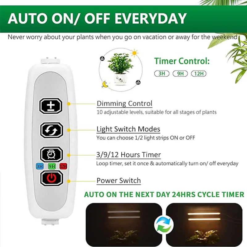 LED Grow Light Strips for Indoor Plants Full Spectrum，Plant Light Bar with3/9/12H Timer,10Dimmable Levels for Seedling Succulent