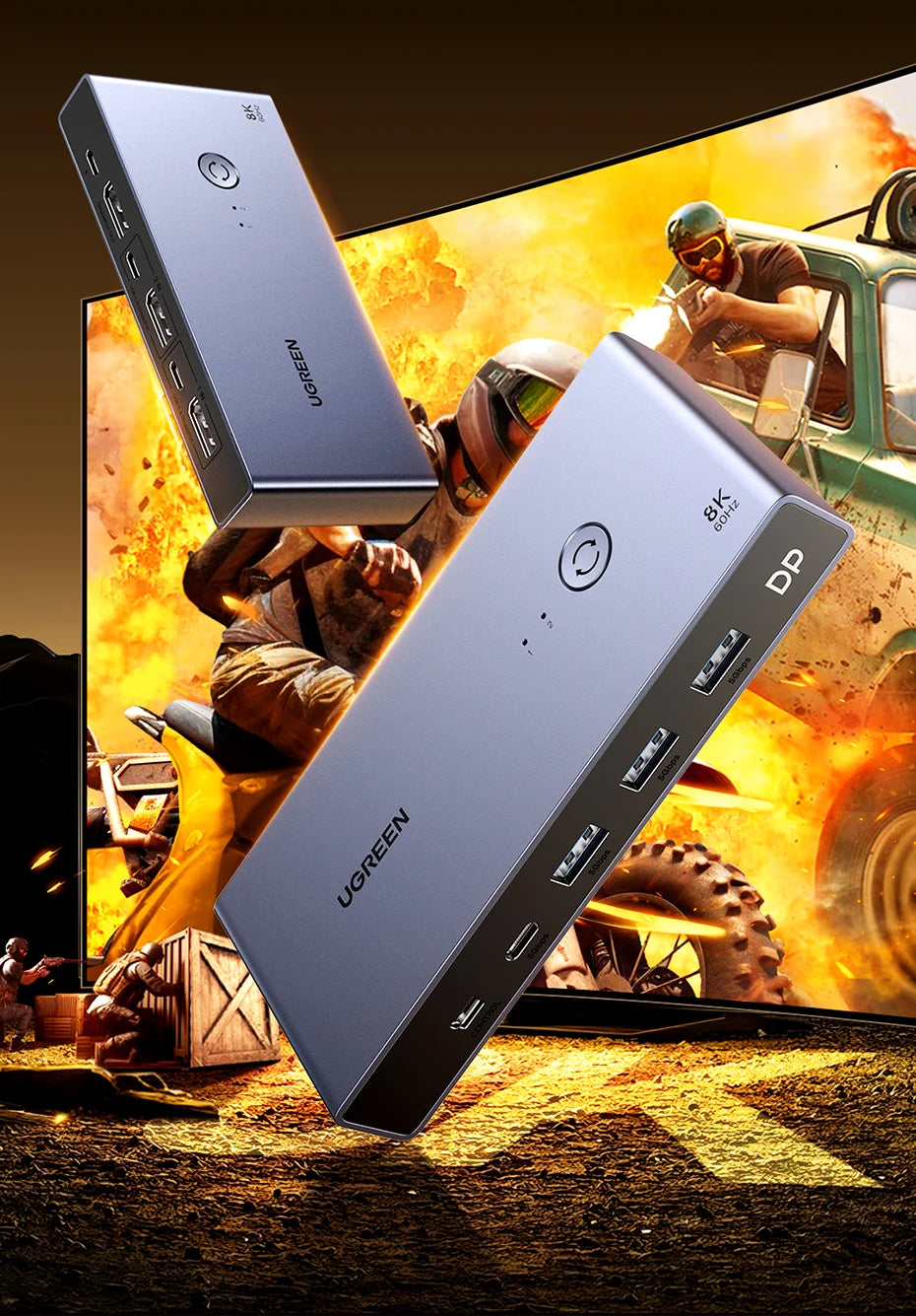 UGREEN DisplayPort 1.4 Switch 8K 60Hz DP Switch 2 PCs Sharing Monitor Keyboard Mouse Printer for Office Gaming