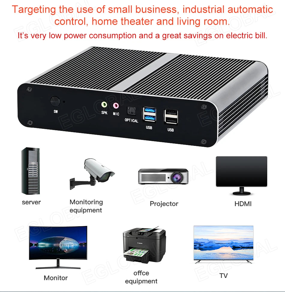 Eglobal Fanless Mini PC  Intel  i7-10510U 1065G7  2*DDR4 Msata+M.2 PCIE  Gamer Windows 10 Laptop Computer Components VGA DP HDMI