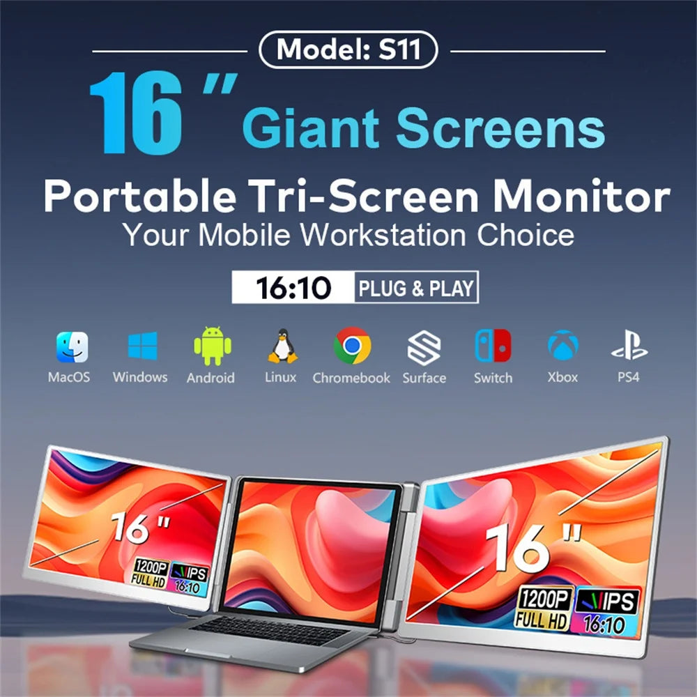 16" FHD IPS Gaming Series Portable LCD Backlit Monitor High-Definition Dual Triple Screen Extender for Productivity Visture