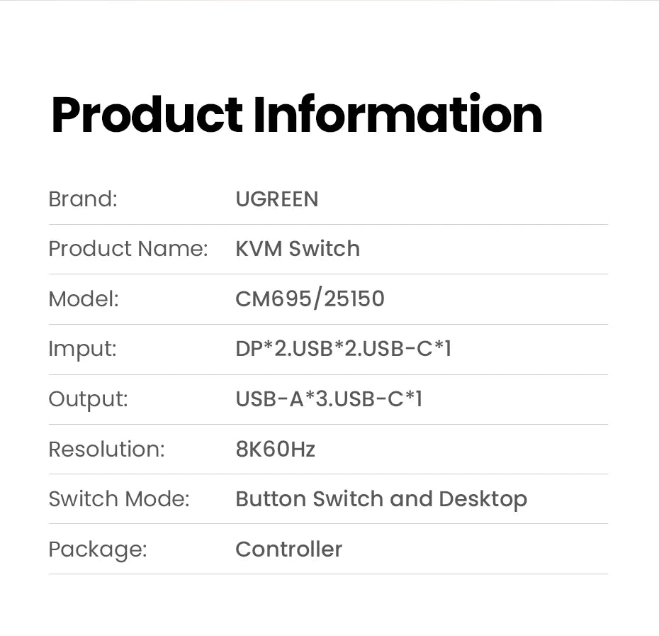 UGREEN DisplayPort 1.4 Switch 8K 60Hz DP Switch 2 PCs Sharing Monitor Keyboard Mouse Printer for Office Gaming