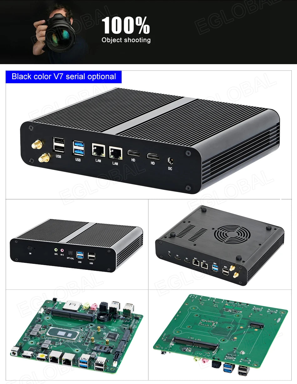 Eglobal Fanless Mini PC  Intel  i7-10510U 1065G7  2*DDR4 Msata+M.2 PCIE  Gamer Windows 10 Laptop Computer Components VGA DP HDMI