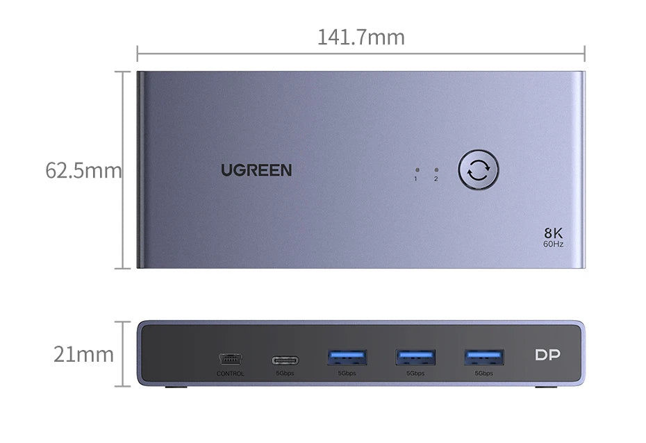 UGREEN DisplayPort 1.4 Switch 8K 60Hz DP Switch 2 PCs Sharing Monitor Keyboard Mouse Printer for Office Gaming