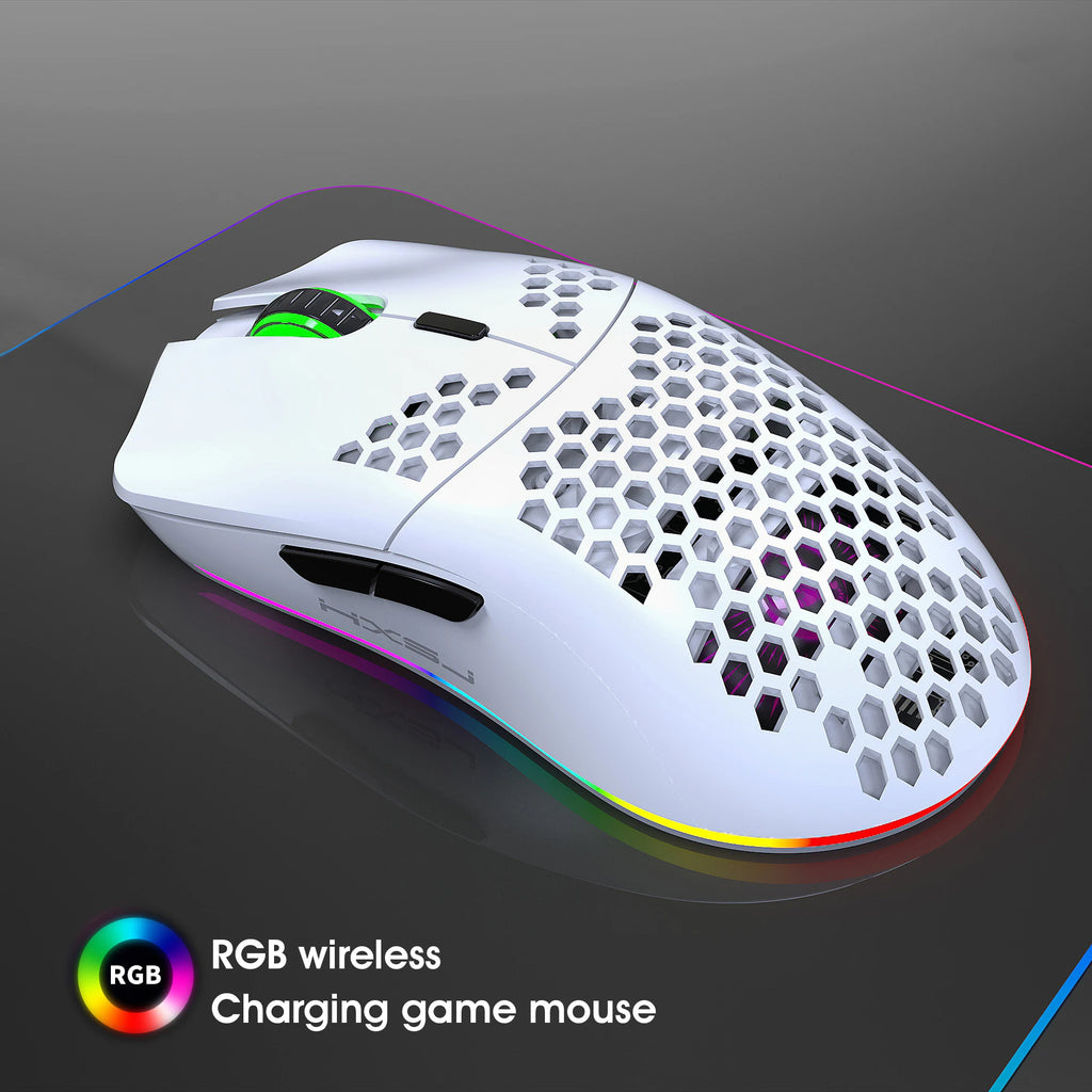 Wireless Mouse 2.4G with Built-in Rechargeable Battery, RGB Lighting, Honeycomb Design, Plug-and-Play USB