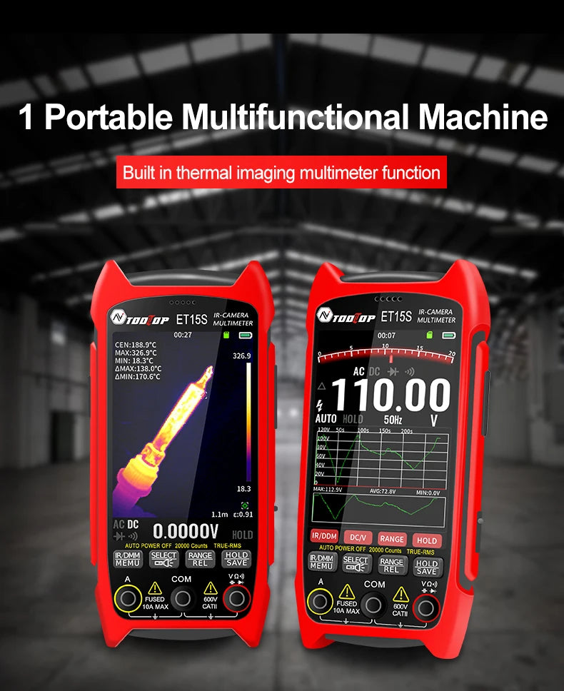 TOOLTOP ET15S 256*192 Thermal Multimeter 3.5-inch Industry Thermal Camera 19999 Counts T-RMS Multimeter HVAC Heating PCB Inspect
