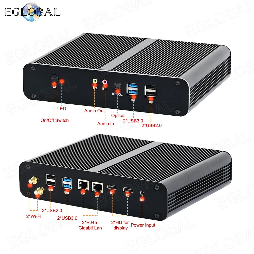Eglobal Fanless Mini PC  Intel  i7-10510U 1065G7  2*DDR4 Msata+M.2 PCIE  Gamer Windows 10 Laptop Computer Components VGA DP HDMI