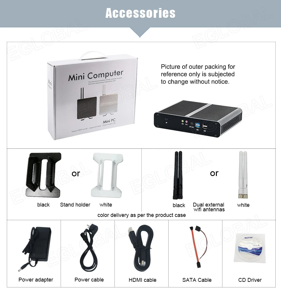 Eglobal Fanless Mini PC  Intel  i7-10510U 1065G7  2*DDR4 Msata+M.2 PCIE  Gamer Windows 10 Laptop Computer Components VGA DP HDMI