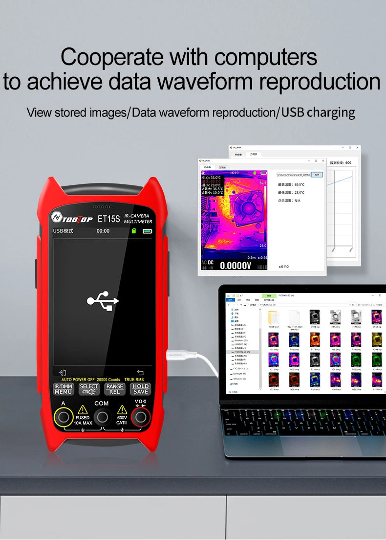 TOOLTOP ET15S 256*192 Thermal Multimeter 3.5-inch Industry Thermal Camera 19999 Counts T-RMS Multimeter HVAC Heating PCB Inspect