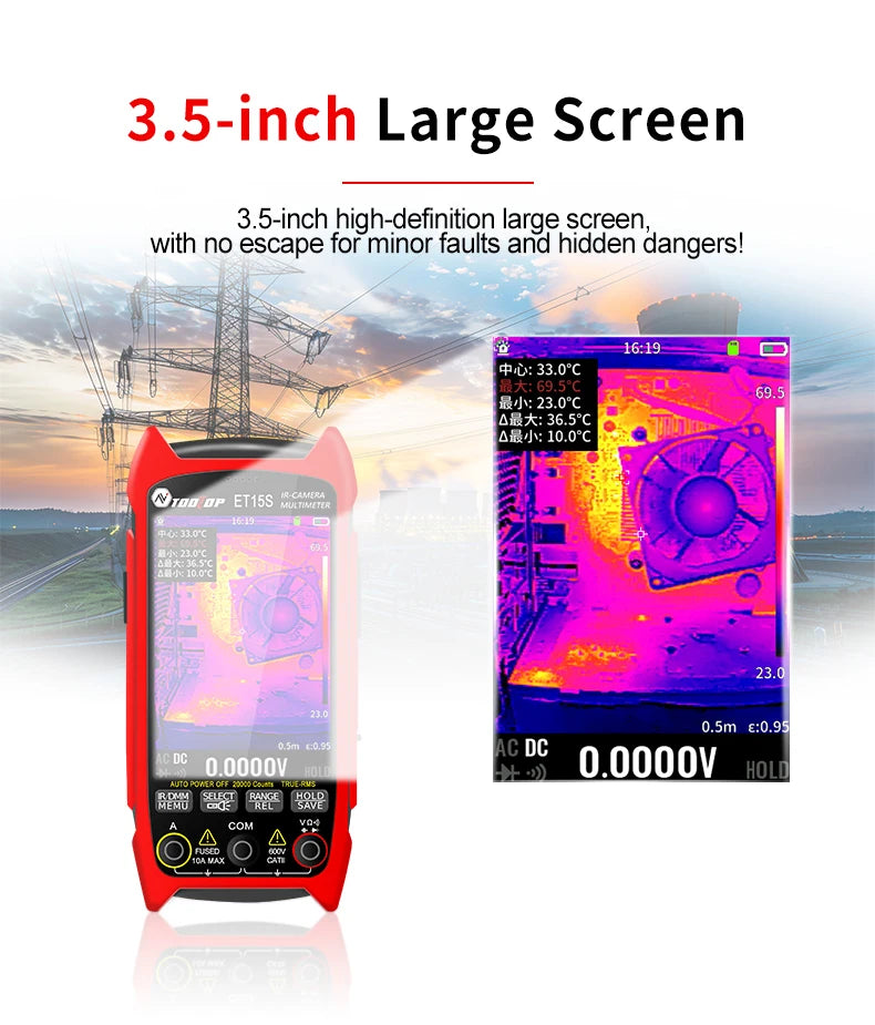 TOOLTOP ET15S 256*192 Thermal Multimeter 3.5-inch Industry Thermal Camera 19999 Counts T-RMS Multimeter HVAC Heating PCB Inspect