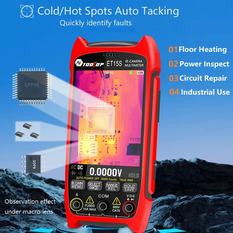 TOOLTOP ET15S 256*192 Thermal Multimeter 3.5-inch Industry Thermal Camera 19999 Counts T-RMS Multimeter HVAC Heating PCB Inspect