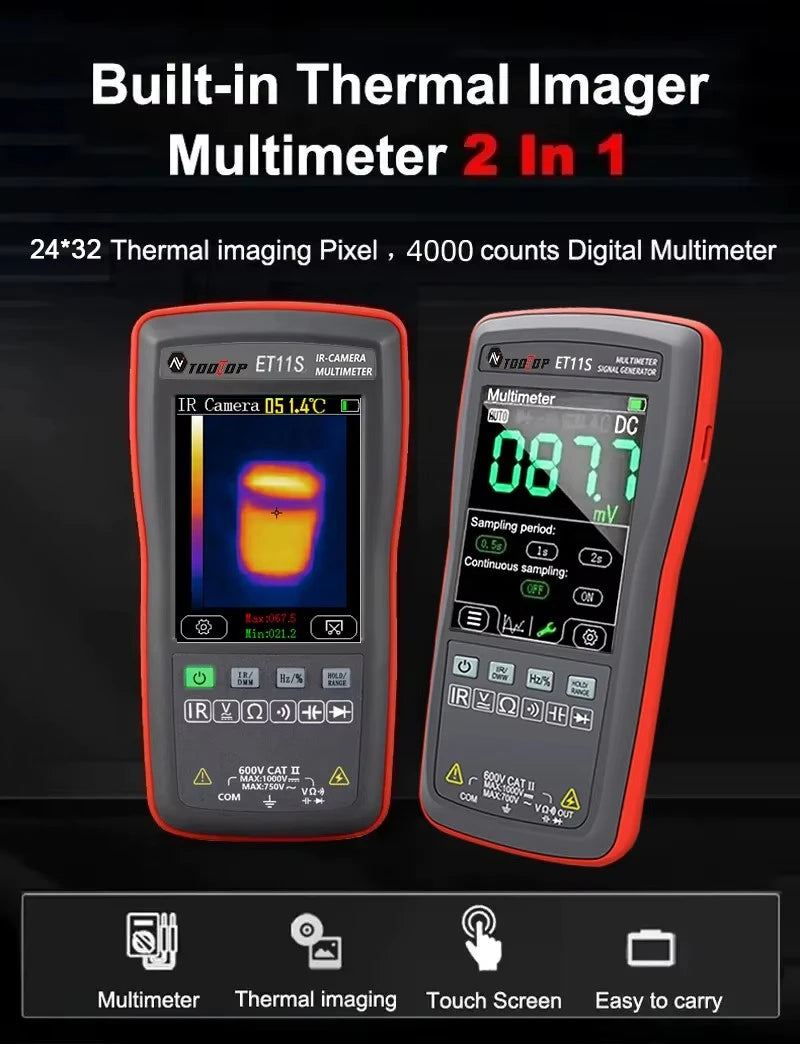 TOOLTOP ET11S 24x32 Thermal Imager 2.8 Inch Thermal Imaging Camera AC DC 4000 Counts Multimeter -40~300℃ Temperature Measurement