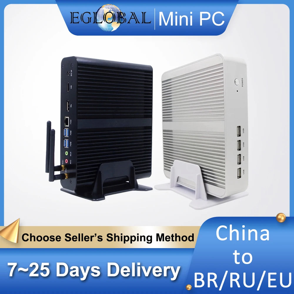 Eglobal Fanless Mini PC  Intel  i7-10510U 1065G7  2*DDR4 Msata+M.2 PCIE  Gamer Windows 10 Laptop Computer Components VGA DP HDMI