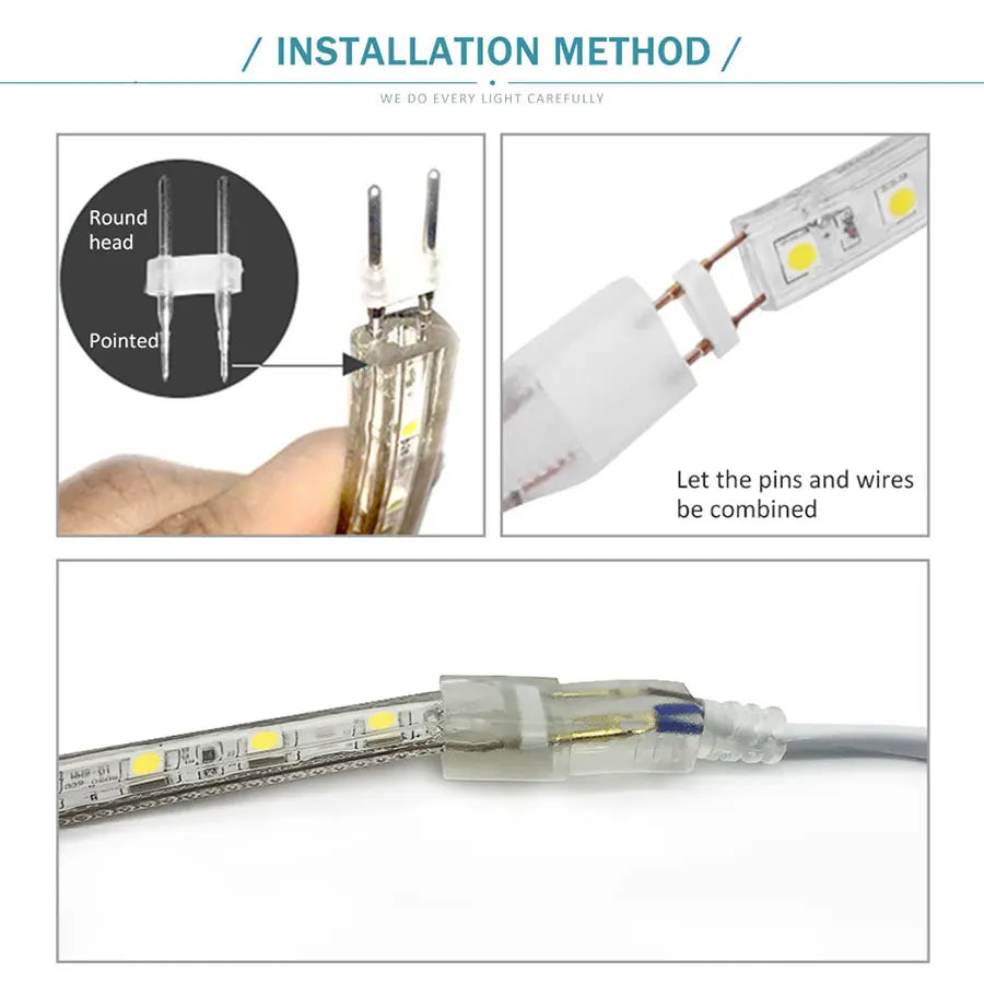 LED Strip Light 220V Waterproof Led strip High Brightness 5050 Flexible Kitchen Outdoor Garden Led Lights With Power Plug 1M-25M