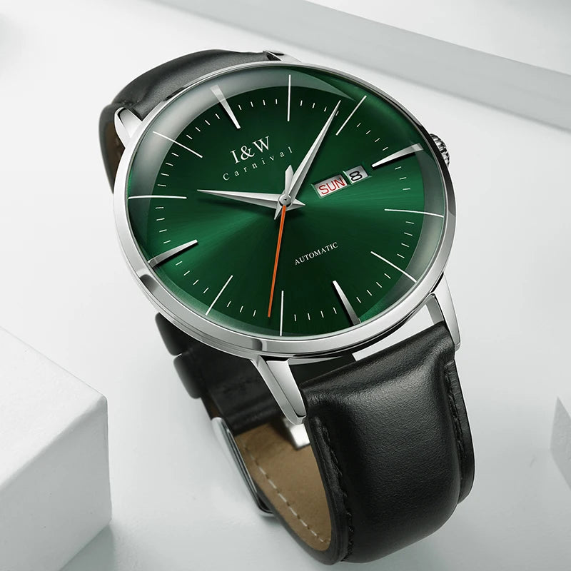 Fashion Men's Watches MIYOTA 8215 Watch Luxury brand CARNIVAL Automatic Mechanical Wristwatch Sapphire Double Calendar Men Watch
