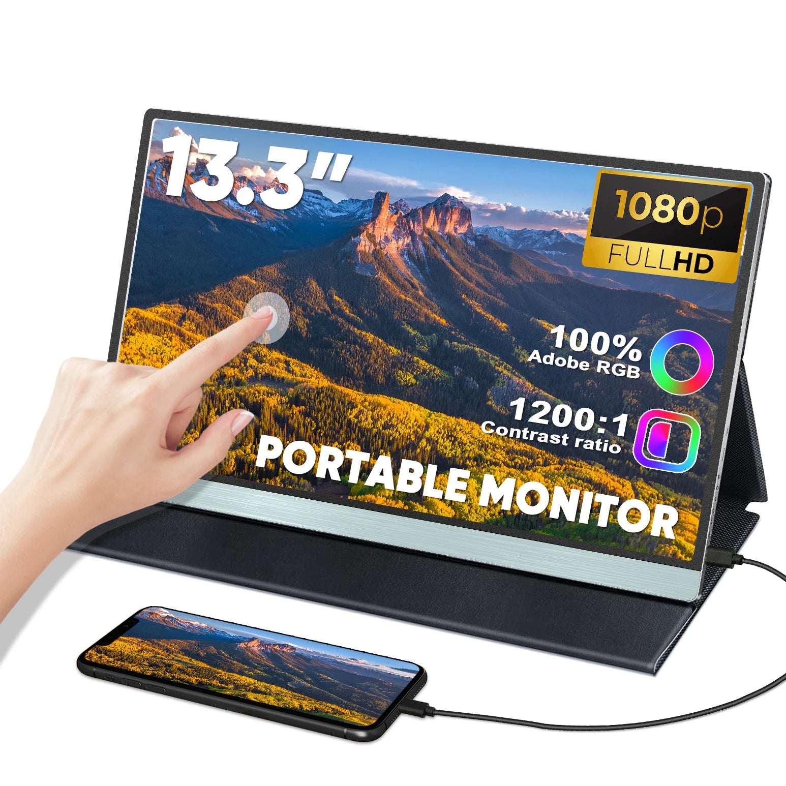 SIBOLAN 13.3 Inch Portable Touchscreen PC Monitor 1080P Gaming Display Dual Type-c USB Interface Compatible PS5 10 New Product