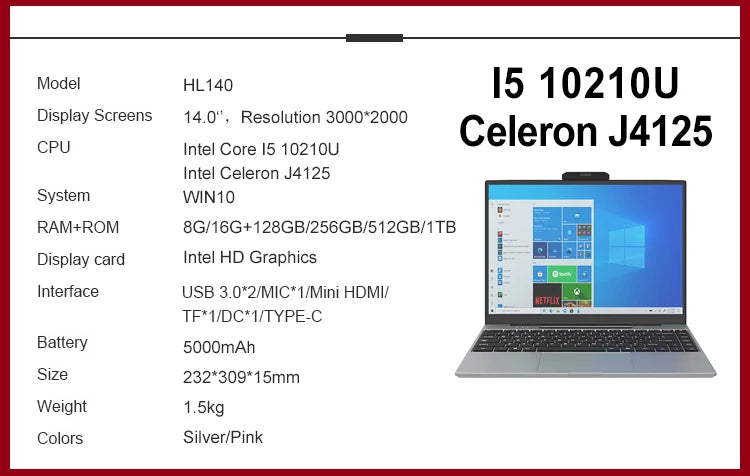 Factory Made Slim Laptop 14 Inch Barebone Laptop Computer  Laptop Hard Disk Gamer Pc