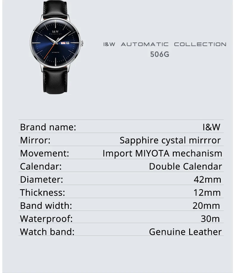 Fashion Men's Watches MIYOTA 8215 Watch Luxury brand CARNIVAL Automatic Mechanical Wristwatch Sapphire Double Calendar Men Watch
