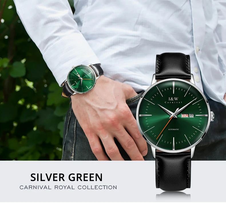 Fashion Men's Watches MIYOTA 8215 Watch Luxury brand CARNIVAL Automatic Mechanical Wristwatch Sapphire Double Calendar Men Watch