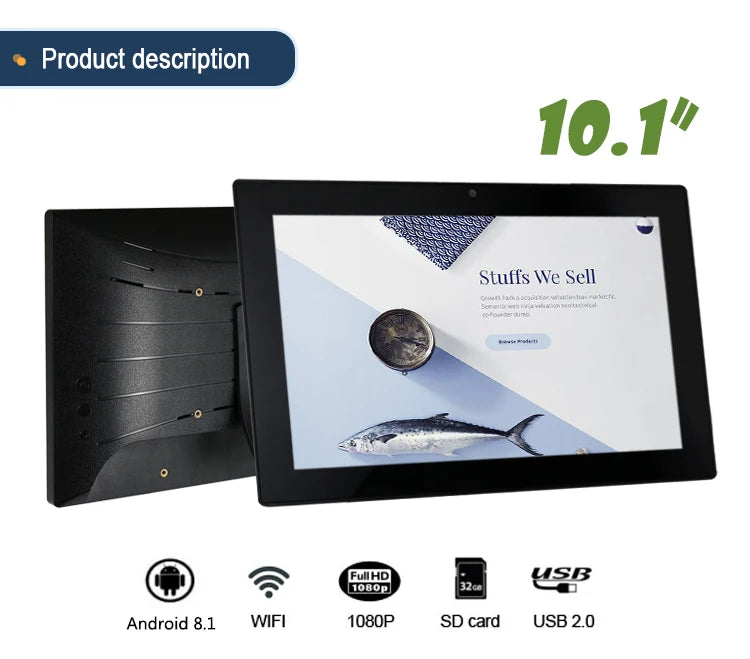 10.1inch Android Industrial All-in-One PC with RJ45 POE and Ethernet Touch Panel 2GB Memory Capacity Wall-Mounted