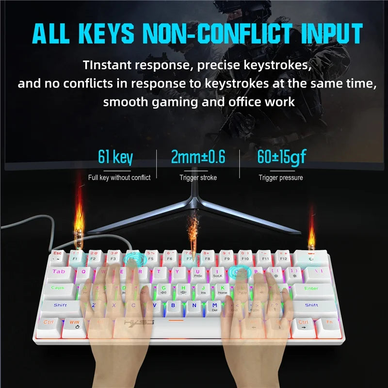 V900 Gaming Mechanical Keyboard Gamer Blue Switch 61 Key Wired Keyboard Anti-ghosting RGB Mix Backlit USB for Gamer PC Laptop
