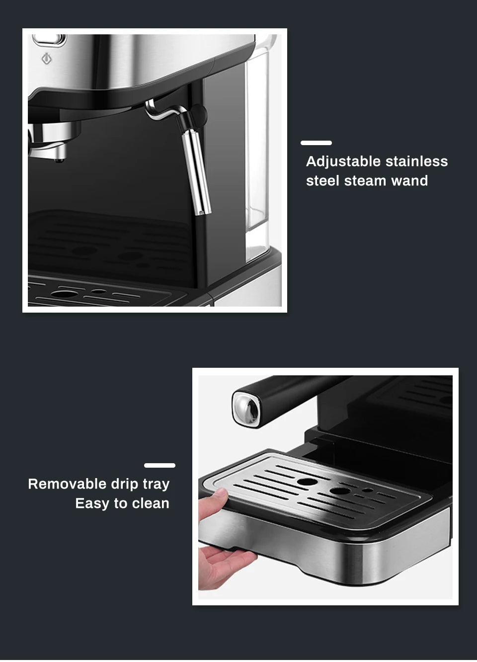 HiBREW Coffee Machine Cafetera 20 Bar Espresso inox Semi Automatic Expresso Cappuccino Hot Water Steam Temperature Display H5