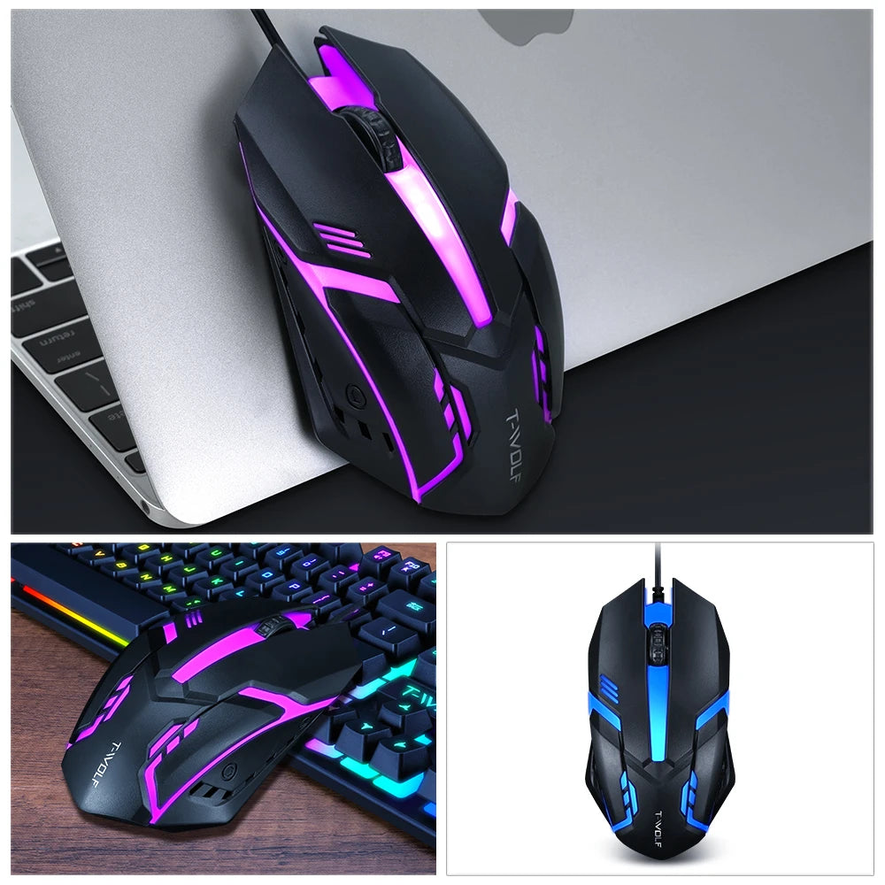 New Gadgets T-WOLF V1 Cheap 3d Mouse Computer Coloful Backlit Led Mouse Wired Optical Gamer PC Mice 1 Dollar Gaming Mouse