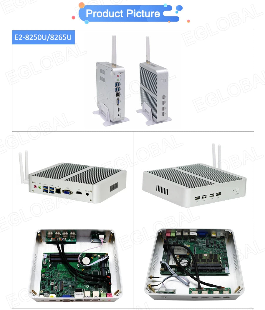 Eglobal Fanless Mini PC  Intel  i7-10510U 1065G7  2*DDR4 Msata+M.2 PCIE  Gamer Windows 10 Laptop Computer Components VGA DP HDMI