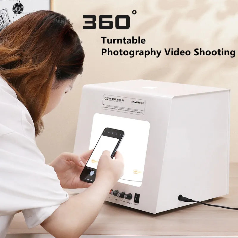 SANOTO Mini Photo Studio Photography Light Box Softbox Built-in Rotating Turntable For Jewelry Photography Video 3D Scanning