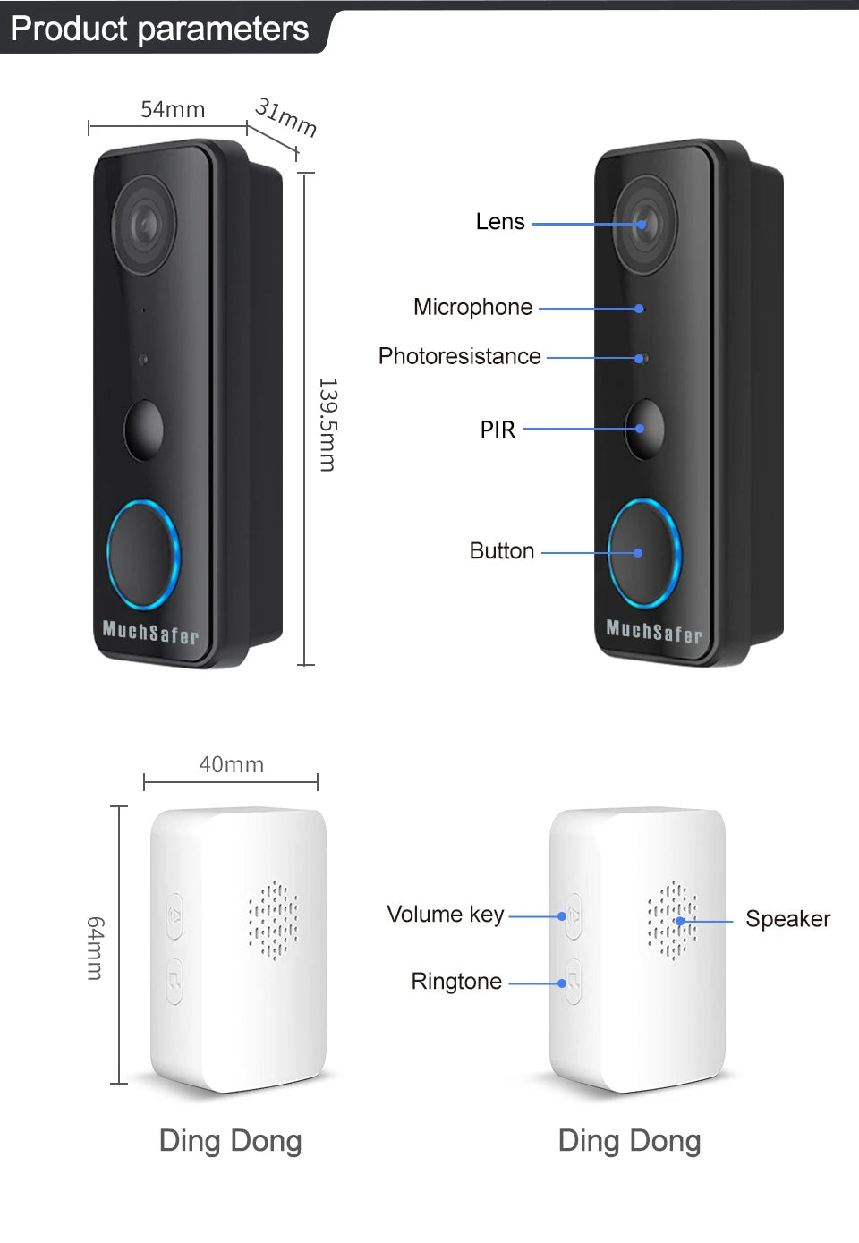 Alexa 1080P Tuya Smart Ring Doorbell Wireless Camera 2MP WiFi Bluetooth Video Battery Doorbell