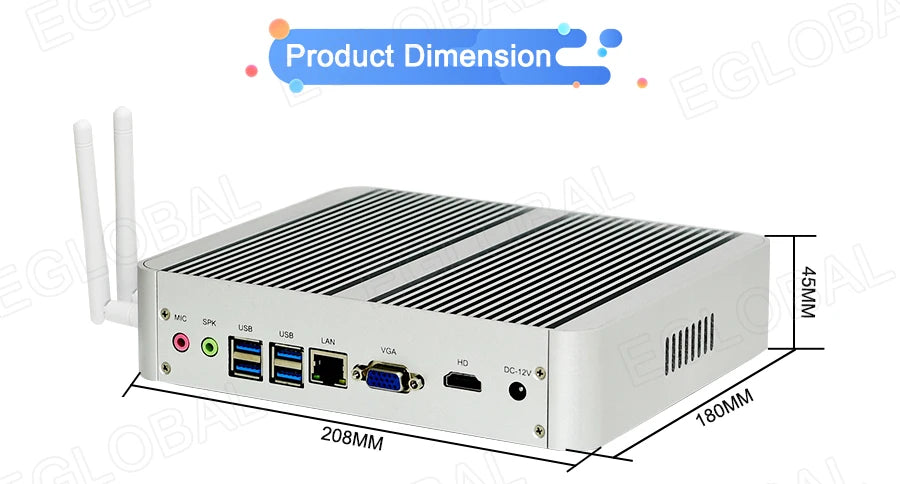 Eglobal Fanless Mini PC  Intel  i7-10510U 1065G7  2*DDR4 Msata+M.2 PCIE  Gamer Windows 10 Laptop Computer Components VGA DP HDMI