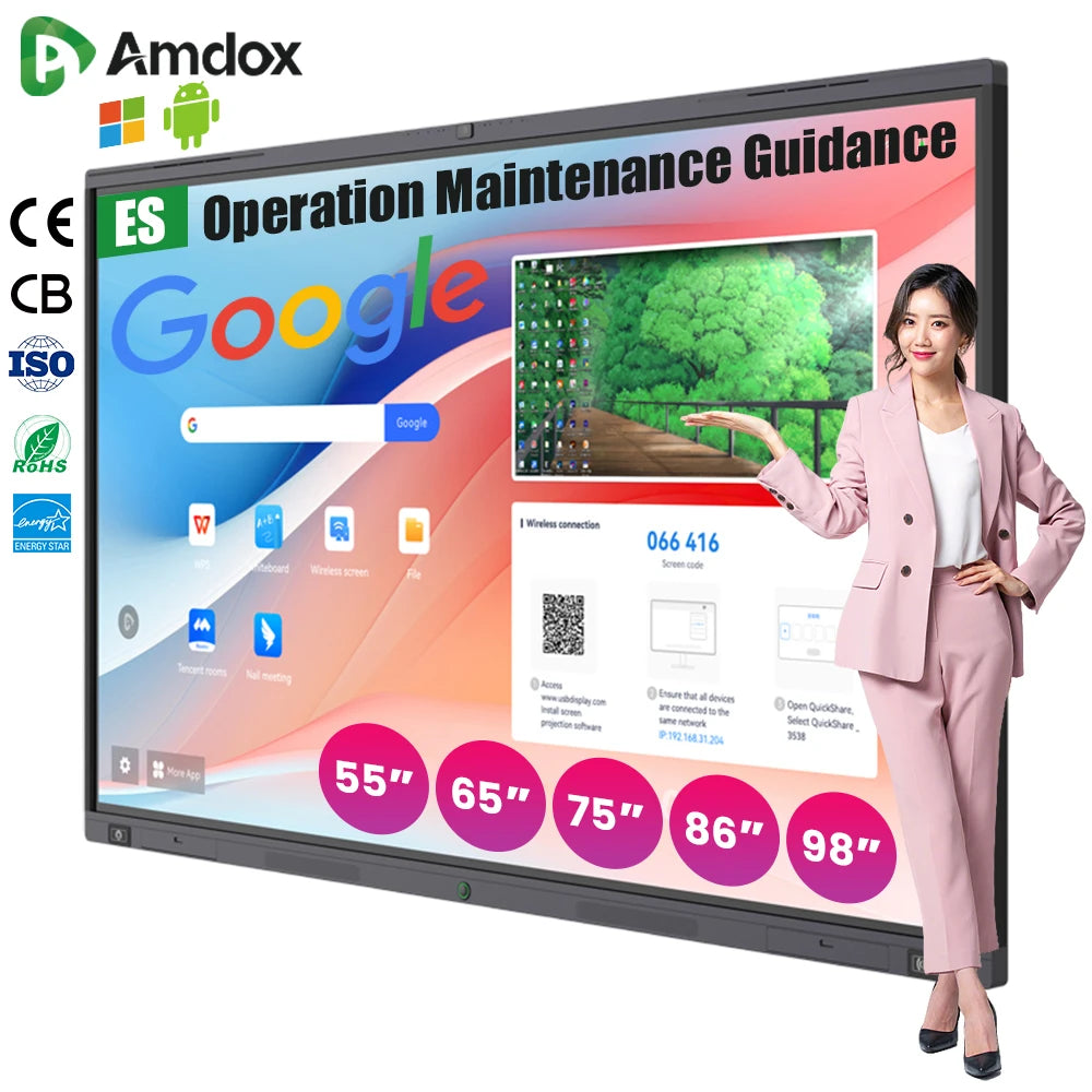 Amdox Android Windows System65inch Interactive Smart Board All-in-one Flat Panel for Conference Education Interactive Whiteboard