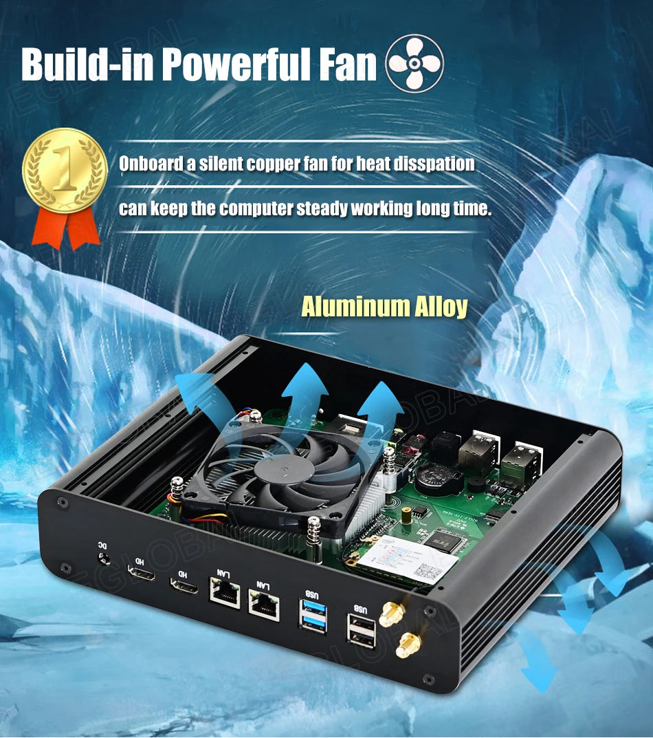 Eglobal Fanless Mini PC  Intel  i7-10510U 1065G7  2*DDR4 Msata+M.2 PCIE  Gamer Windows 10 Laptop Computer Components VGA DP HDMI