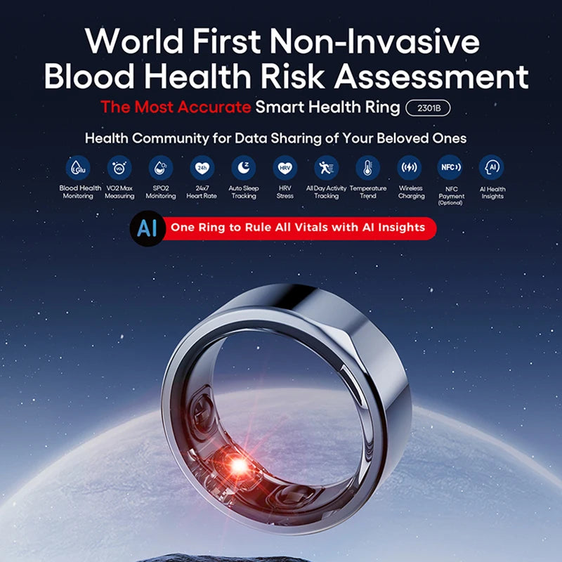 JCRing 2301B High Quality Intelligent Smartring Manufacture Blood Health Monitoring Risk Assessment Smart Ring for Android Phone