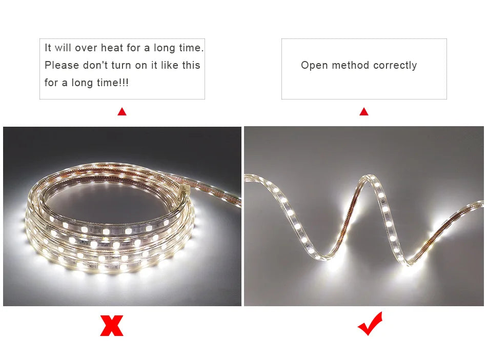 LED Strip Light 220V Waterproof Led strip High Brightness 5050 Flexible Kitchen Outdoor Garden Led Lights With Power Plug 1M-25M