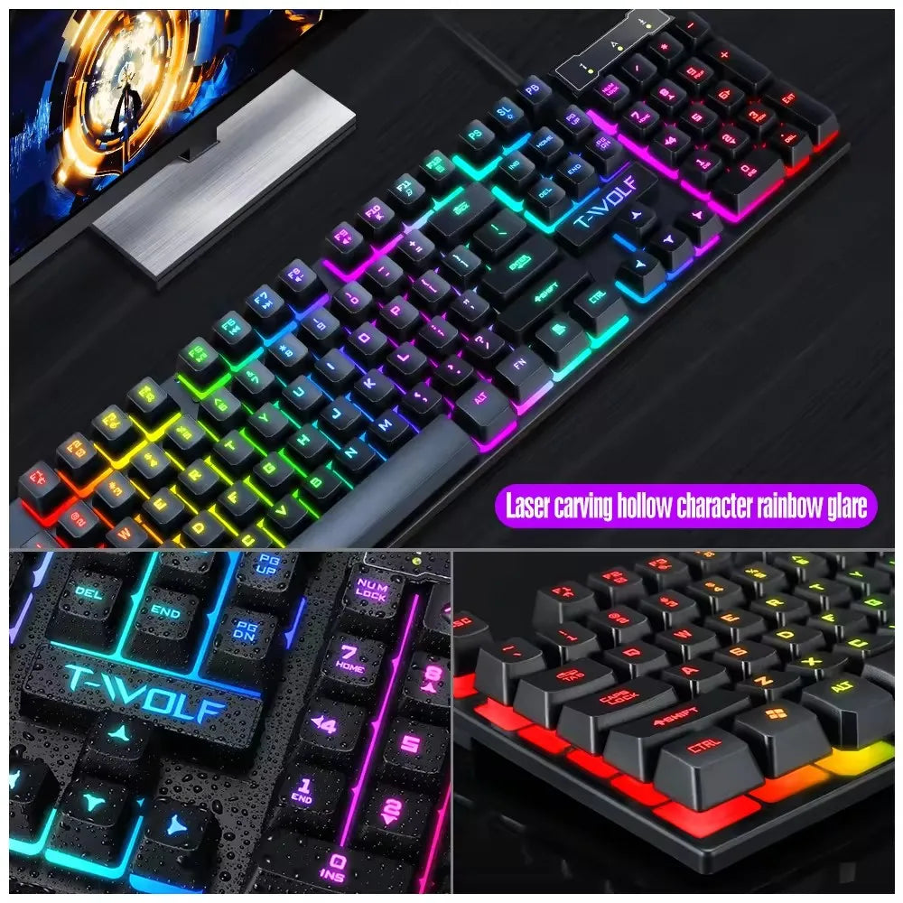 TF200 Slim Gaming Keyboard Mouse Combo Wired RGB Backlit English Spanish Russian for Gamer PC Laptop USB