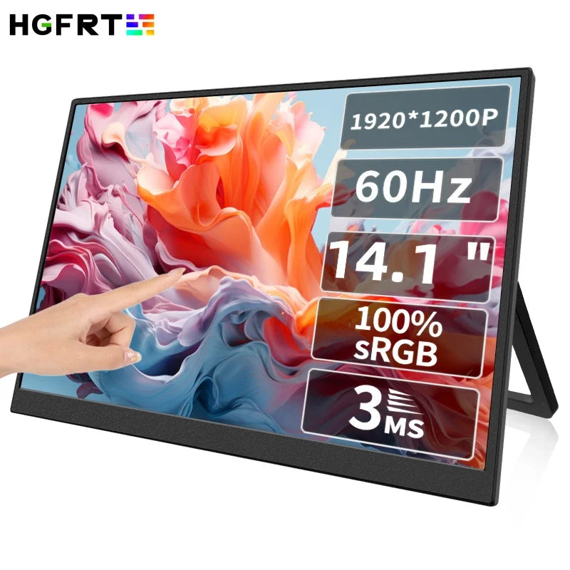 14 '' Portable IPS Monitor 1920x1200 Resolution Screen Touch or Non-Touch Option HD Type-C Mobile Office & Gaming Display