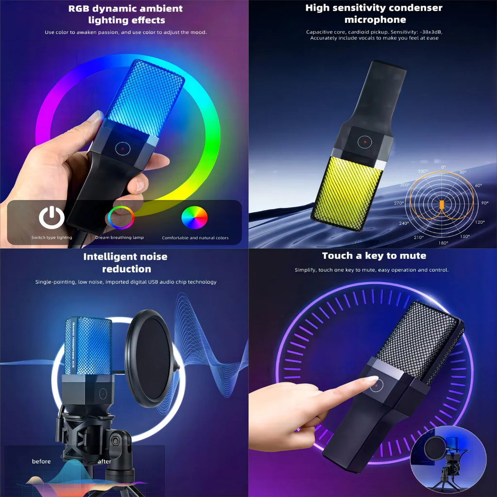 Demao X1R High Quality Recording Studio Equipment Usb Podcast Microphones for Live Streaming youtube Gaming