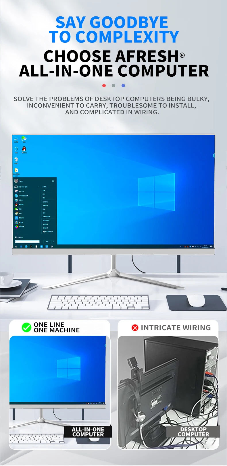 24" Core All-in-One PC Intel I5 5200u Monoblock Computadora 8GB RAM 256GB SSD OEM AIO Computer All in One PC With UPS Battery