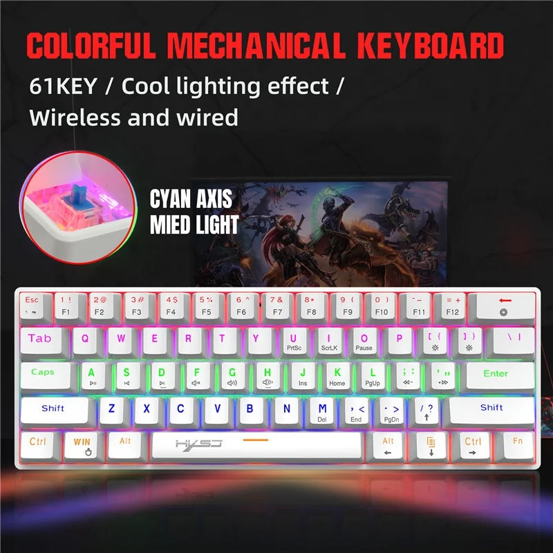 V900 Gaming Mechanical Keyboard Gamer Blue Switch 61 Key Wired Keyboard Anti-ghosting RGB Mix Backlit USB for Gamer PC Laptop