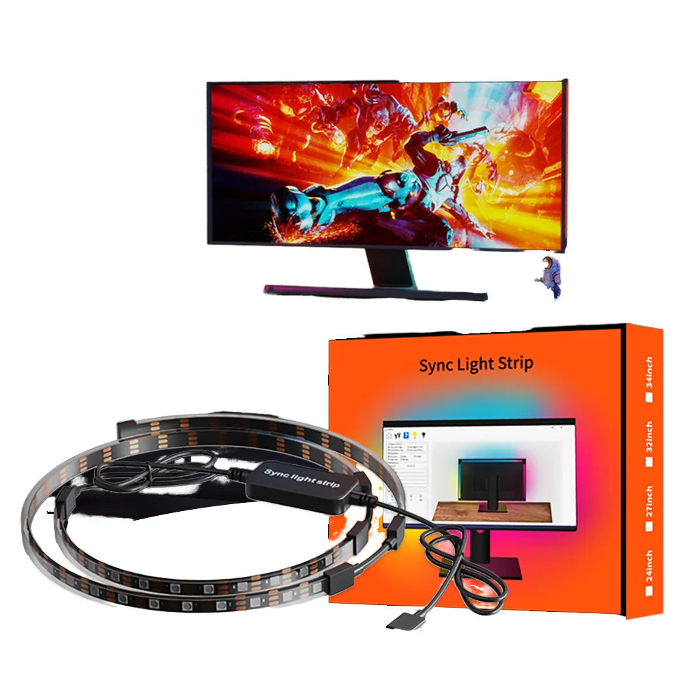 PC Gaming Display Sync Backlight Strip USB NO Camera Ambient Back Light 32'' Computer Monitor Screen Color Synchronize LED Strip