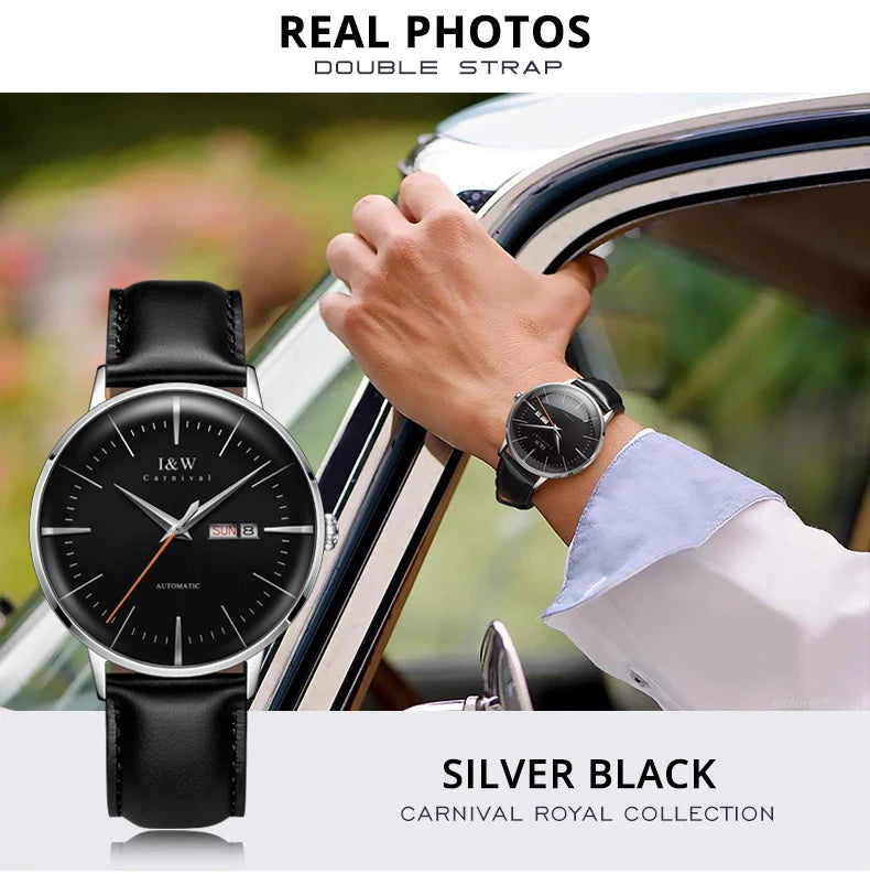 Fashion Men's Watches MIYOTA 8215 Watch Luxury brand CARNIVAL Automatic Mechanical Wristwatch Sapphire Double Calendar Men Watch