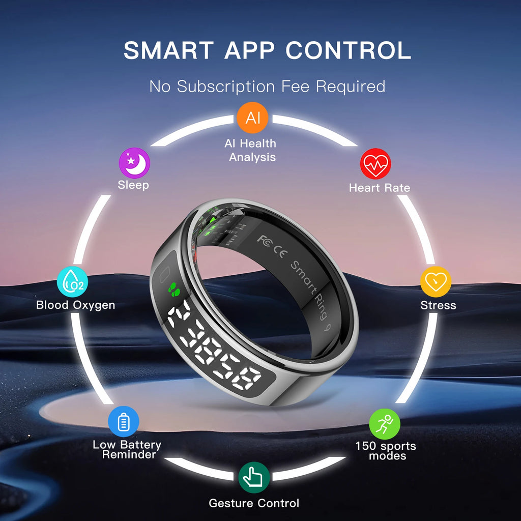 AMOVAN Smart Ring with LED Display Screen Health Tracker and Touch Button, Bluetooth Connection Health Monitor