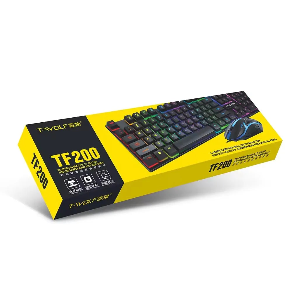 TF200 Slim Gaming Keyboard Mouse Combo Wired RGB Backlit English Spanish Russian for Gamer PC Laptop USB