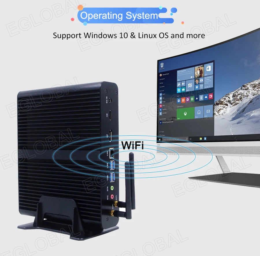 Eglobal Fanless Mini PC  Intel  i7-10510U 1065G7  2*DDR4 Msata+M.2 PCIE  Gamer Windows 10 Laptop Computer Components VGA DP HDMI