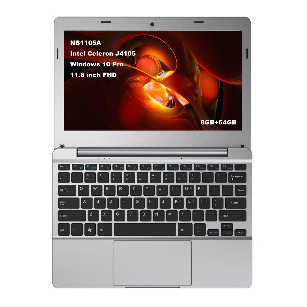 11.6" FHD Laptop, Intel J4105, 8GB RAM, 64GB EMMC, Win10 Pro, USB 3.1, Type-C, HDMI, WiFi, 5000mAh, OEM Support for Resellers